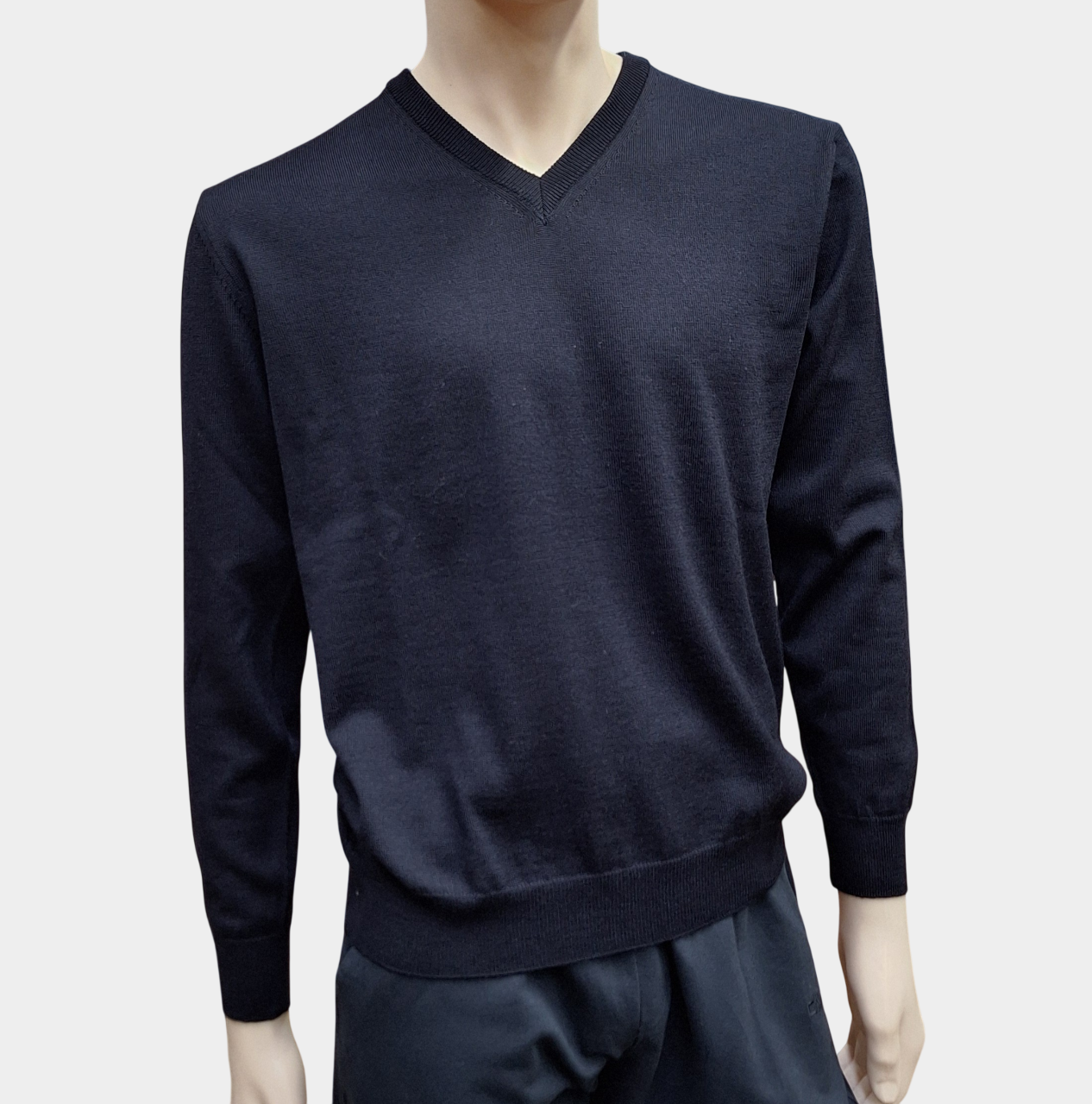 Maglia Triplo Ritorto Fine Collo V Navy