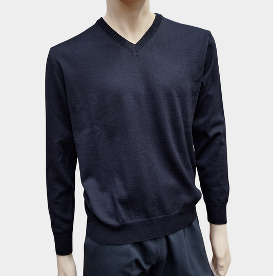 Maglia Triplo Ritorto Fine Collo V Navy