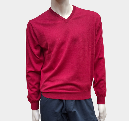 Maglia Triplo Ritorto Fine Collo V Rosso