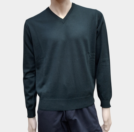 Maglia Triplo Ritorto Fine Collo V Verde